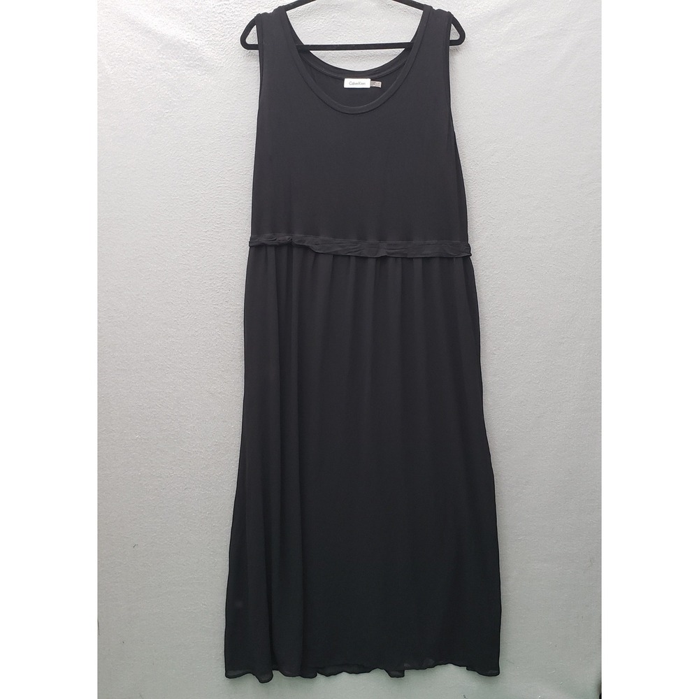 Calvin Klein Sleeveless Black Maxi Dress Empire Waist Casual Comfy Travel 1X